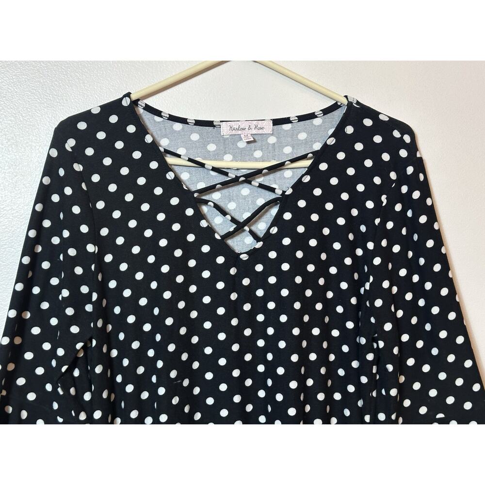 Harlowe Rose Women’s Dress Med M Black White Polka Dot Babydoll Bell Lace Goth - Picture 2 of 10